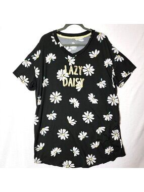 Secret Treasures Sleep Shirt Womens Sz XL Lazy Daisy Short Sleeve Black & White